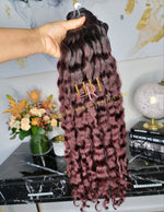 100% Raw Human hair cuticle intact Bundles, wavy Burgundy Ombre colored curly