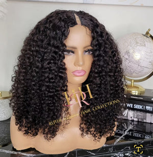 100% Human Hair MInimal leave out V part wig deep curly