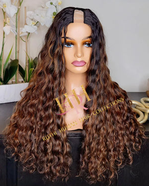 100% Human hair U part wig  loose wave colored.