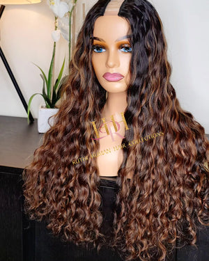 100% Human hair U part wig  loose wave colored.