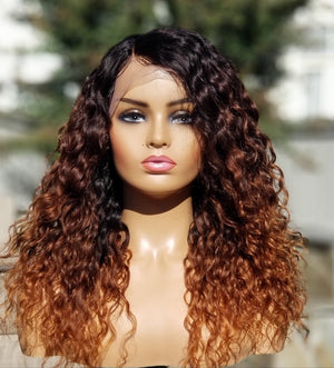 100% Human Hair lace closure wig Water wave Colored