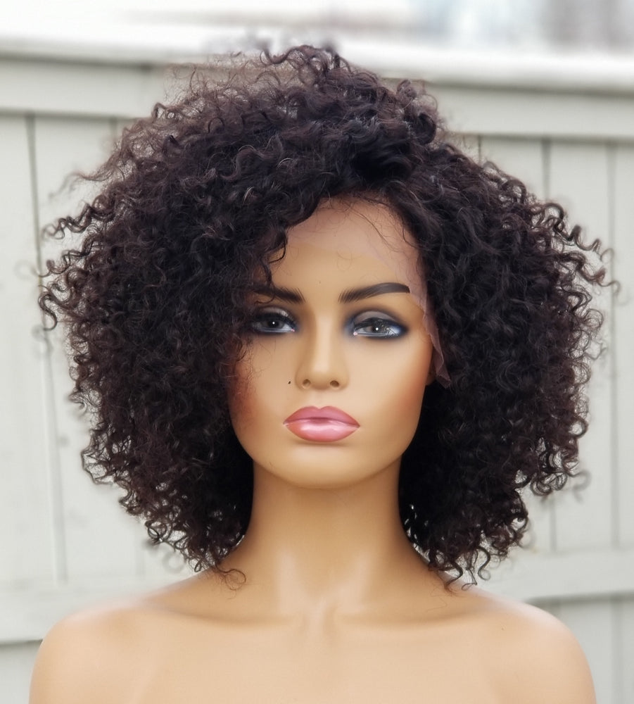 100% Human hair lace closure wig natural color Kinkiy Afro