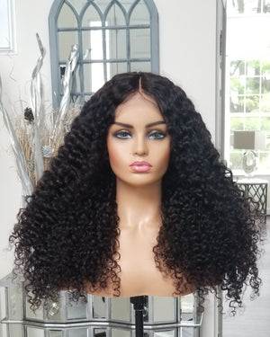 100% Human hair lace closure wig natural color Kinkiy Afro