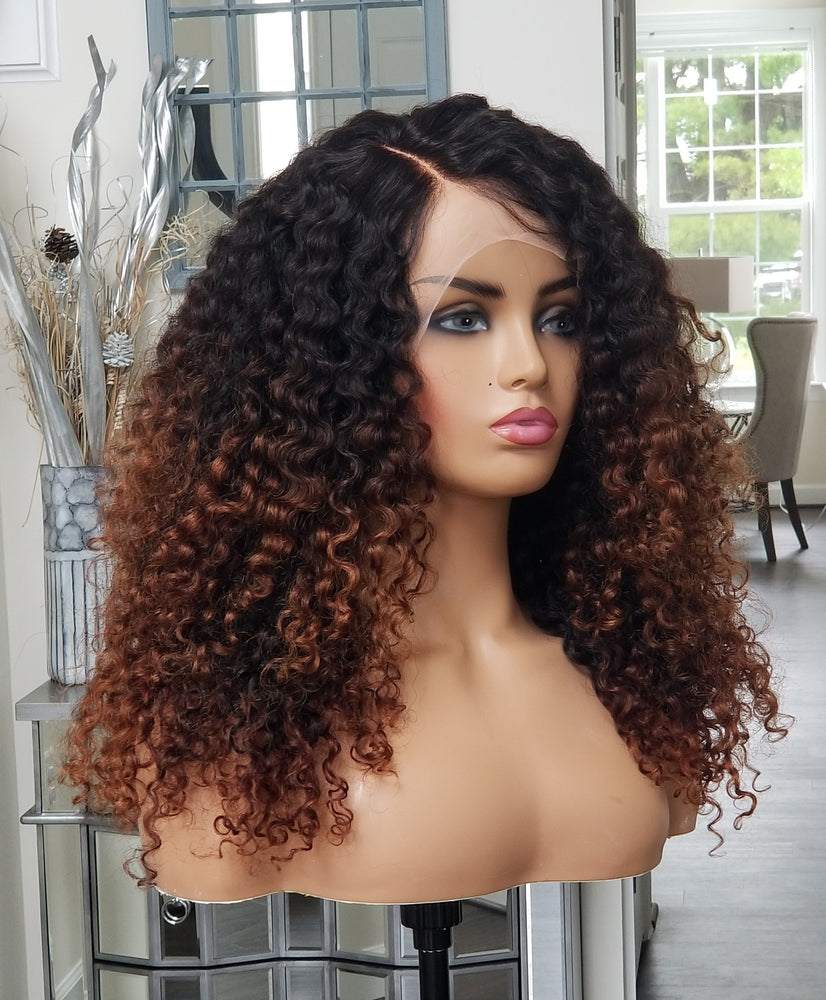100%Humanhair lace closure wig kinkiy curly / Ombre