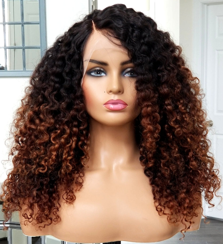 100%Humanhair lace closure wig kinkiy curly / Ombre