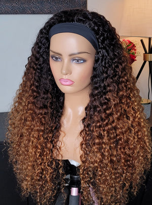 100% Human hair Headband wig  kinkiy curly custom colored.