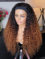 100% Human hair Headband wig  kinkiy curly custom colored.