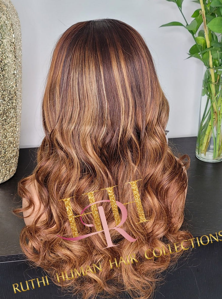 Human hair U part wig  Body wave highlight colored.