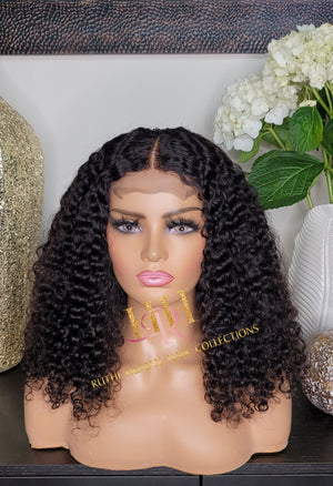 Humanhair lace closure wig kinkiy curly middle part