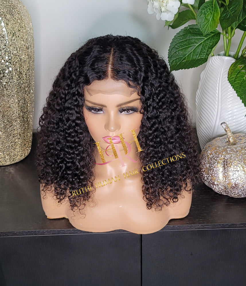 Humanhair lace closure wig kinkiy curly middle part