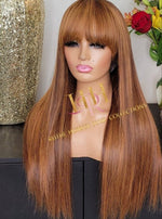 100% Human hair  blonde hightlighted bang wig straight custom colored