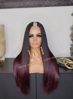100% Human hair U part wig  Body wave colored.