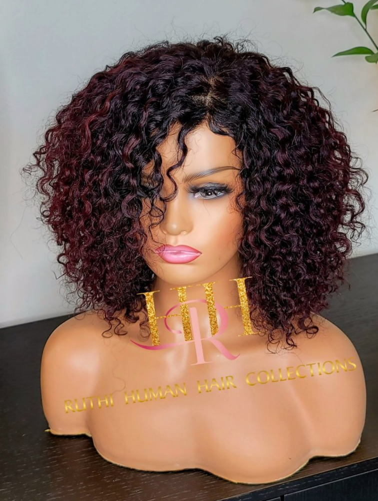 100% Humanhair lace wig kinkiy curly burguny