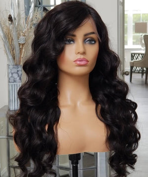 100%Humanhair lace front wig body Wave side part