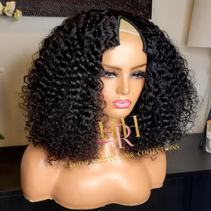 100% Human Hair MInimal leave out V part wig deep curly