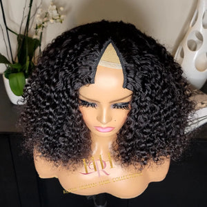 100% Human Hair MInimal leave out V part wig deep curly