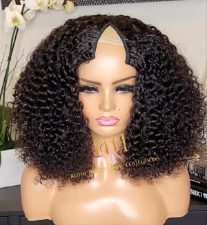 100% Human Hair MInimal leave out V part wig deep curly