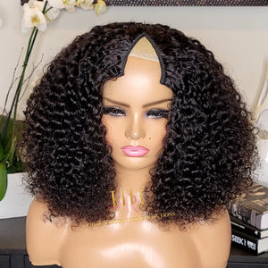 100% Human Hair MInimal leave out V part wig deep curly