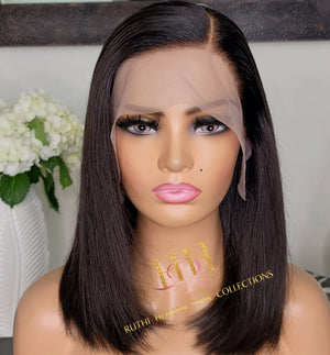 100% Human hair lace front wig straight bob cut