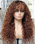 100% Humanhair bang cut blonde wig natural culy custom colored
