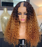100% Human hair U part wig curly colored.