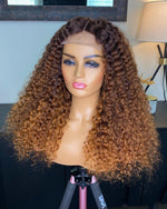 100% Humanhair lace closure blonde wig knkiy curly custom colored