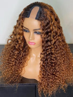 100% Human hair U part wig  kinkiy curly highlight colored.